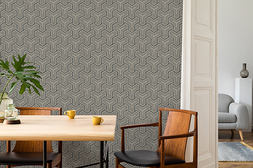 Stylish and eclectic dining room interior with mock up poster ma