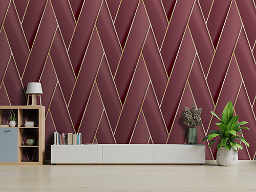 Cabinet TV in empty interior room ,dark wall with wood shelf,lam