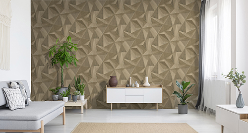 Real photo of bright Nordic style living room interior with fres